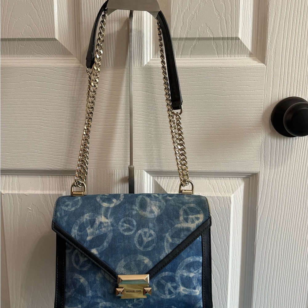 Michael Kors Blue and Black Shoulder Bag with Gold Accents